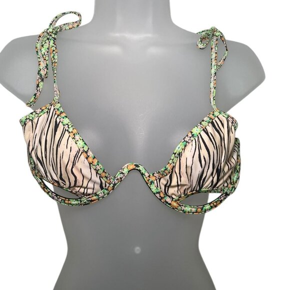 For Love and Lemons Cutout Bikini Top Zebra Floral Print Size Large NWT - Picture 2 of 5